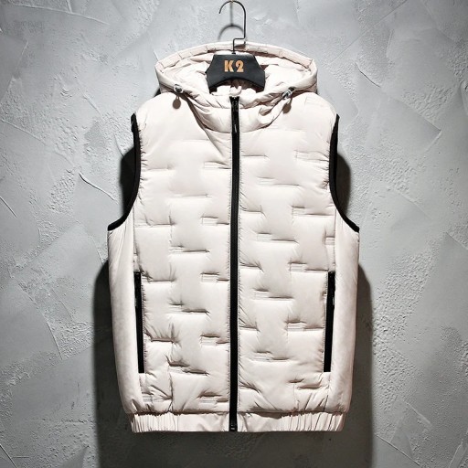 Winter Hooded Vest Men Pleated Solid Padded Vest W