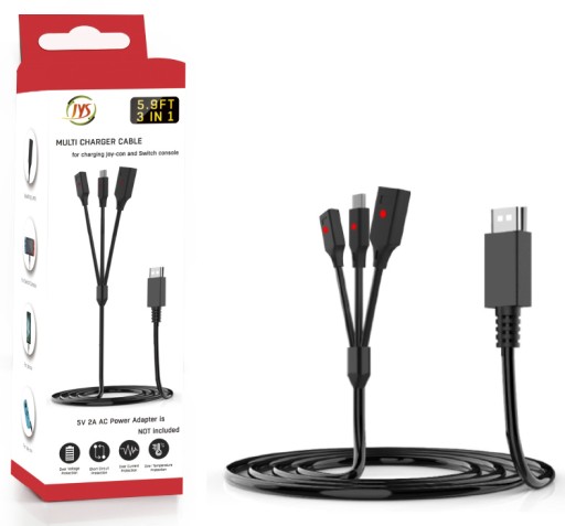 Kabel Ładowarka 3w1 USB TYPE-C USB-C do 2x Joy-Con + Nintendo Switch OLED