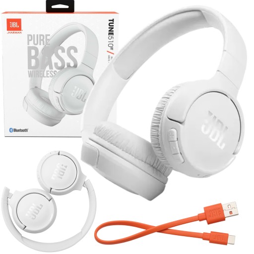 SŁUCHAWKI BEZPRZEWODOWE JBL 510BT NAUSZNE Z MIKROFONEM BLUETOOTH BIAŁE NOWE