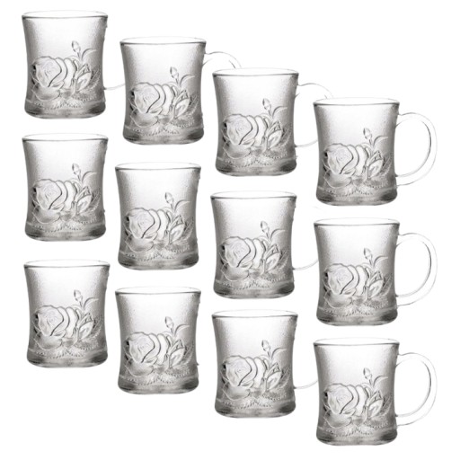 SZKLANKI KUBKI DO HERBATY KAWY 250ML KOMPLET 12SZT Z UCHEM