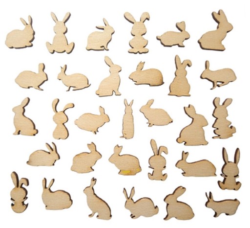 DREWNIANE ZAJĄCZKI Wielkanoc zając króliczek scrapki mix 30+ szt. MINK-art