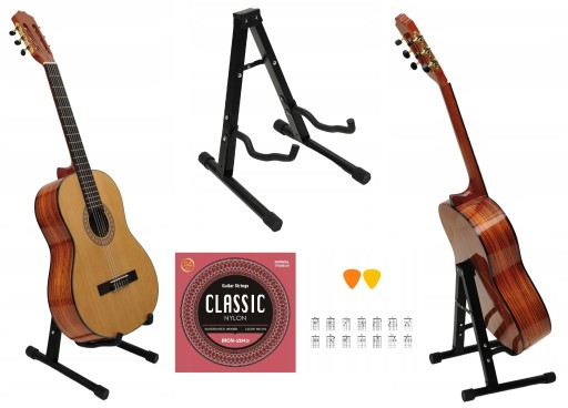 STATYW GITAROWY / STOJAK NA GITARĘ METALOWY + STRUNY DO GITARY KLASYCZNEJ +