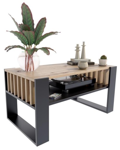 Ława stolik kawowy IGA artisan czarny z lamelami loft retro rustykalny PER