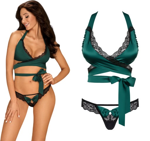 Obsessive Sensuelia szmaragdowy komplet 36/38 S/M