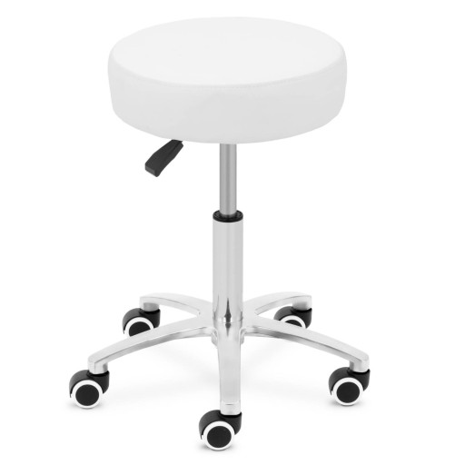 TABORET KOSMETYCZNY NA KÓŁKACH - 48 - 61 CM - 120 KG - BIAŁY