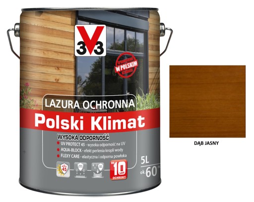 Lazura V33 Polski Klimat 10 lat 5 L odporny Dąb jasny satyna