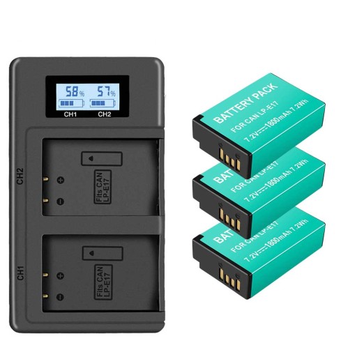 3 szt. Bateria 1800 mAh LP-E17 + ładowarka LCD do Canon EOS RP 250D 200D M3 M5 M6