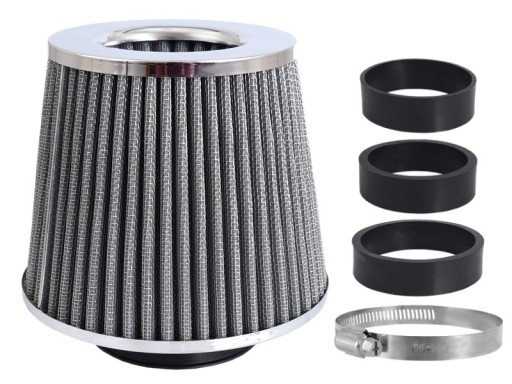 FILTR POWIETRZA STOŻKOWY SREBRNY 155x130x120mm + 3 ADAPTERY 60/63/70mm