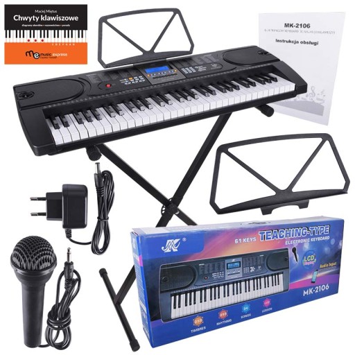 DUŻY KEYBOARD ORGANY PIANINO DO NAUKI 61 KLAWISZY +MIKROFON +STATYW +GRATIS