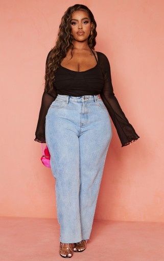 PRETTYLITTLETHING CZARNA BODY Z DŁUGIM PRZEŚWITUJĄCYM RĘKAWEM R.48 B569103