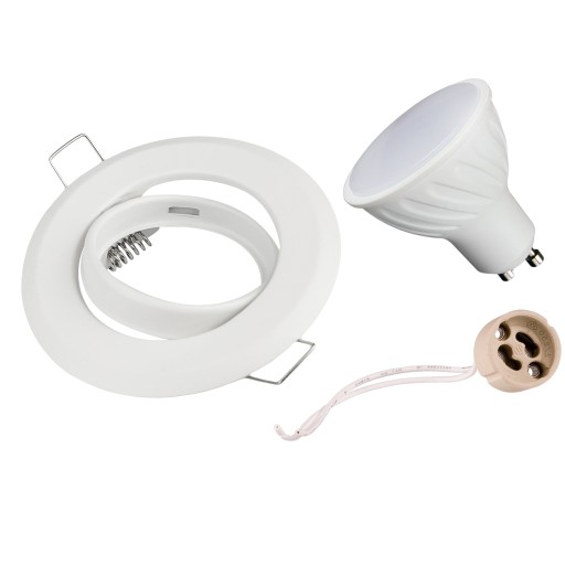 ZESTAW LED GU10 5W OPRAWA halogen BIAŁA OKRĄGŁA