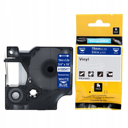 Taśma winyl 19mm do DYMO RHINO 1805417 Niebieska