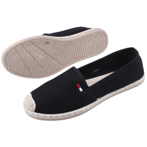 CZARNE ESPADRYLE DAMSKIE WSUWANE TENISÓWKI PŁASKIE PÓŁBUTY WYGODNE