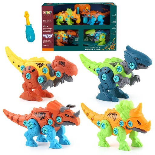 ZESTAW DINOZAURY DO SKRĘCANIA 4 szt. ZESTAW KONSTRUKCYJNY + 2 ŚRUBOKRĘTY
