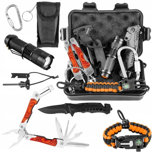 NEO ZESTAW SURVIVALOWY 8 W 1 MULTITOOL NÓŻ LATARKA KRZESIWO KOMPAS 63-154