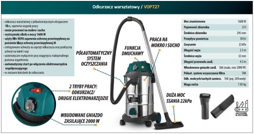 ODKURZACZ WARSZTATOWY 1600 W, 25l, VOP727 - VANDER
