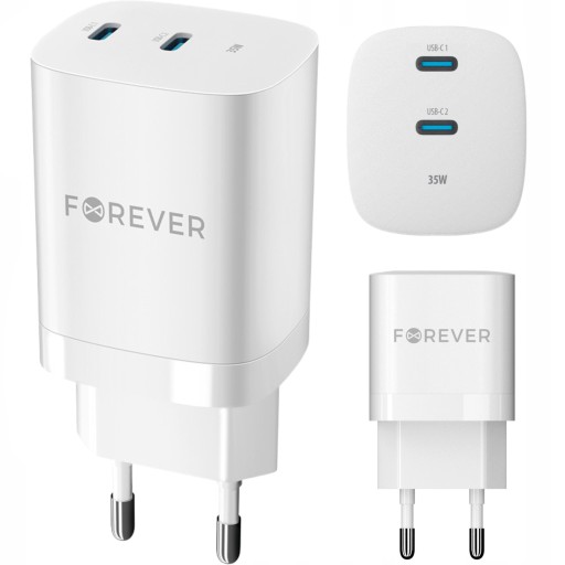 Ładowarka do telefonu szybka USB-C x2 GaN PD QC 35W dwa wejścia ładowania
