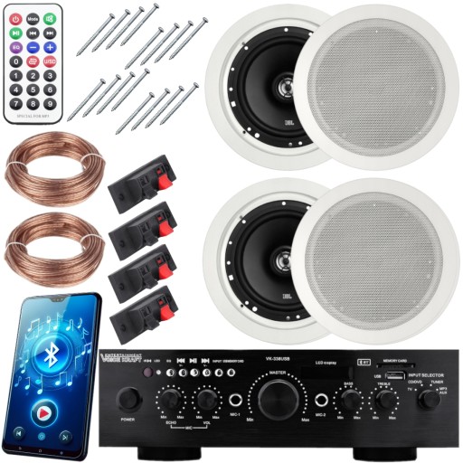Nagłośnienie Sufitowe JBL do Domu Salonu Kuchni z BT USB SD RADIO FM Pilot