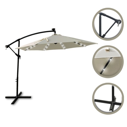 DUŻY SKŁADANY PARASOL OGRODOWY PODŚWIETLANY 24 LED CHICAGO 270CM BEŻ