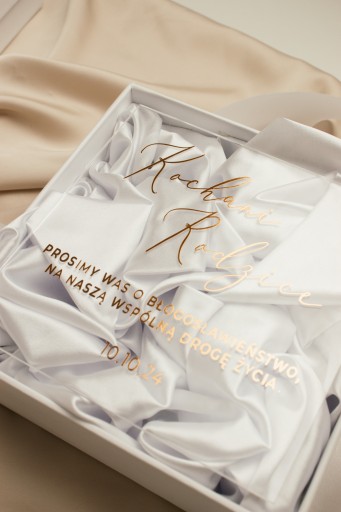 Gift Box zaproszenie dla rodziców na ślub i prośba o błogosławieństwo plexi