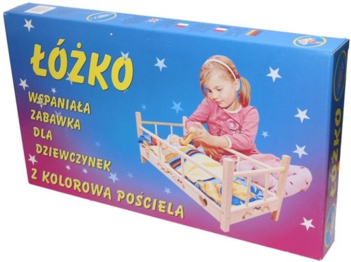 ŁÓŻECZKO DREWNIANE DLA LALKI Z POŚCIELĄ