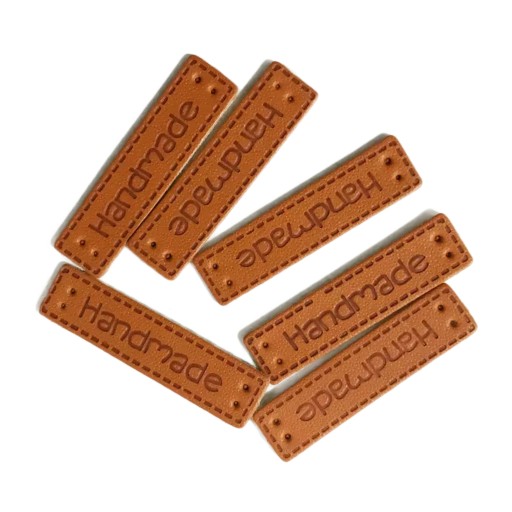 Metka wszywka Hand Made 6szt 40mm x 10mm brązowa