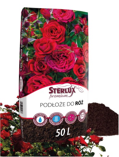ZIEMIA DO RÓŻ PODŁOŻE STERLUX KWIATÓW ROŚLIN PREMIUM 50L OSZCZĘDZA WODE