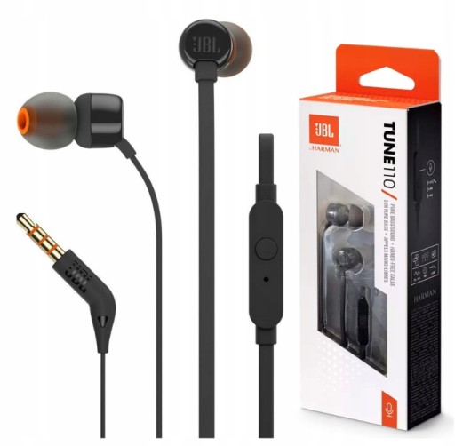 JBL TUNE 110 SŁUCHAWKI DOUSZNE Z MIKROFONEM CZARNE