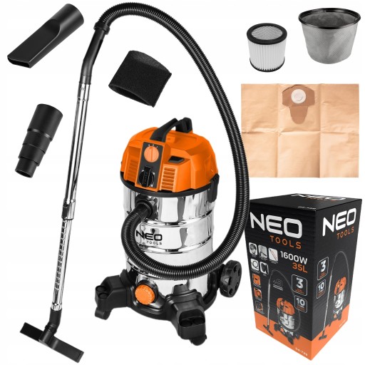 NEO ODKURZACZ PRZEMYSŁOWY 1600W 35L NA SUCHO I MOKRO DO GIPSU + OSPRZĘT