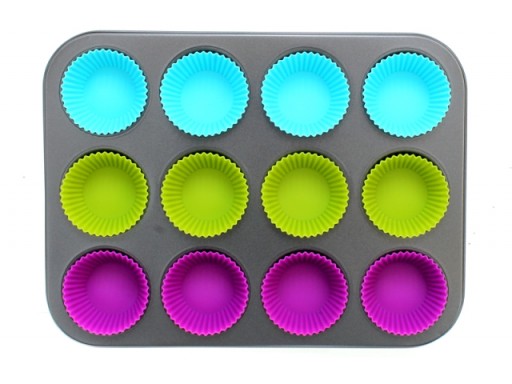 BLACHA FORMA DO MUFFINEK +12 SILIKONOWYCH KOSZYKÓW