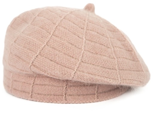 Angorowy elegancki ciepły beret damski z antenką Shaggy plum cz23398-2