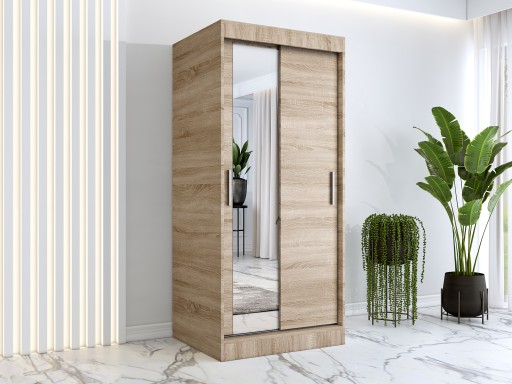 Szafa przesuwna garderoba 90 cm dąb sonoma lustro