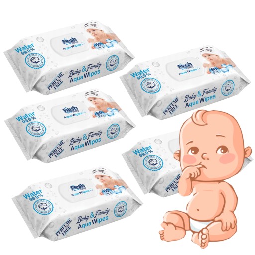 Chusteczki niemowlęce AQUA WIPES 99 % wody 5 sztuk