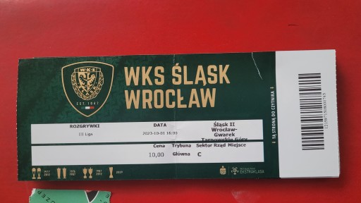 Bilet Śląsk Wrocław - Gwarek Tarnowskie G.