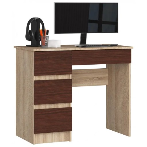 Biurko komputerowe sonoma wenge 4 szuflady 90 cm