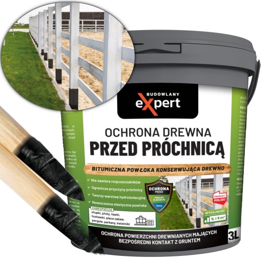 OCHRONA DREWNA PRZED PRÓCHNICĄ i gniciem do słupków DREWNIANYCH BITUM 3KG