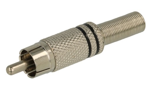 Wtyk RCA METALOWY GRAWEROWANY, 2 PASKI czarny