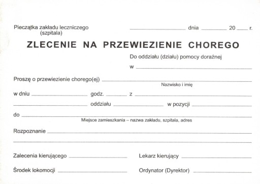 Zlecenie na przewiezienie chorego
