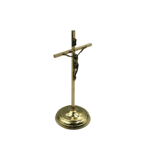 Krzyż metalowy stojący duży złoty 19 cm