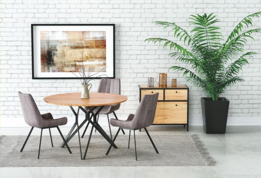 STÓŁ OKRĄGŁY DĄB ZŁOTY CZARNE NOGI fi120/76 cm
