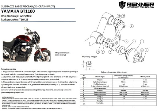 CRASH PADY RENNER YAMAHA BT1100 kod: 10425