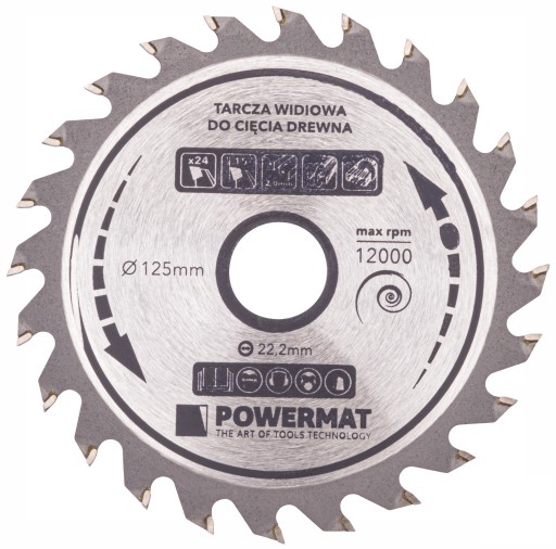 Tarcza WIDIOWA Do CIĘCIA Drewna PILARKI TARCZOWEJ Piły Piła 125 x 22.2 24Z