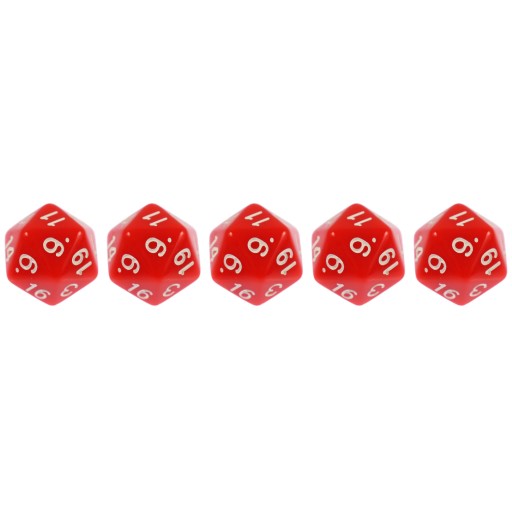 ZESTAW 5 KOSTEK K20 RPG CZERWONA KOŚĆ DWUDZIESTOŚCIENNA