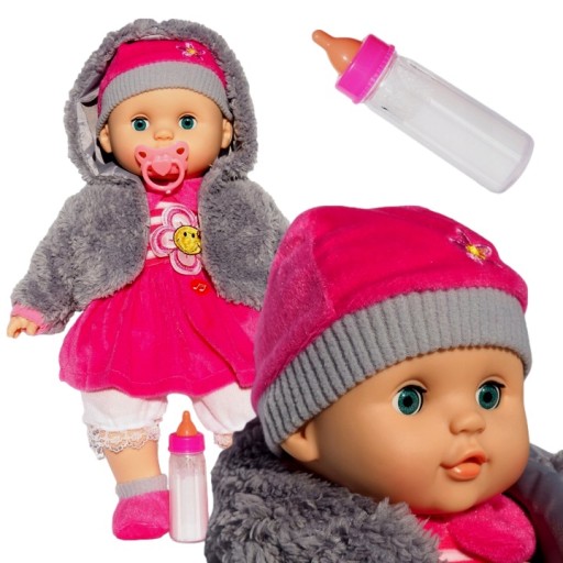BOBAS LALKA BABY MÓWI I ŚPIEWA PO POLSKU BORN ZAMYKA OCZY + BUTELKA 3 HIT