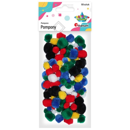 Pompony pluszowe akrylowe mix 68 sztuk Titanum