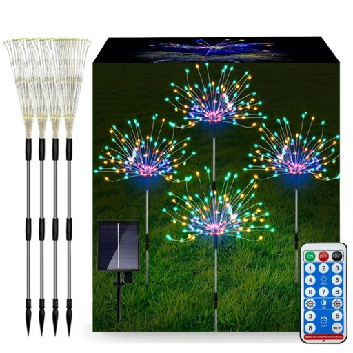 4SZT LAMPA SOLARNA OGRODOWA 120 LED FAJERWERKI OZDOBA MULTIKOLOR +PILOT