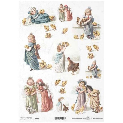 PAPIER RYŻOWY do decoupage A4 ITD-R823 dzieci kurczaczki