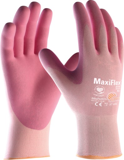 Rękawice ROBOCZE MONTAŻOWE ULTRALEKKIE Z ALOESEM MaxiFlex Active RÓŻOW r. 8