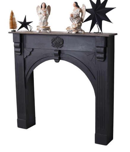 Portal Kominkowy Czarny Drewniany w Stylu Vintage