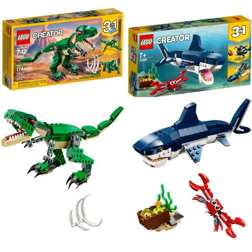Zestaw Lego Creator 3 w 1: Potężne Dinozaury + Morskie stworzenia